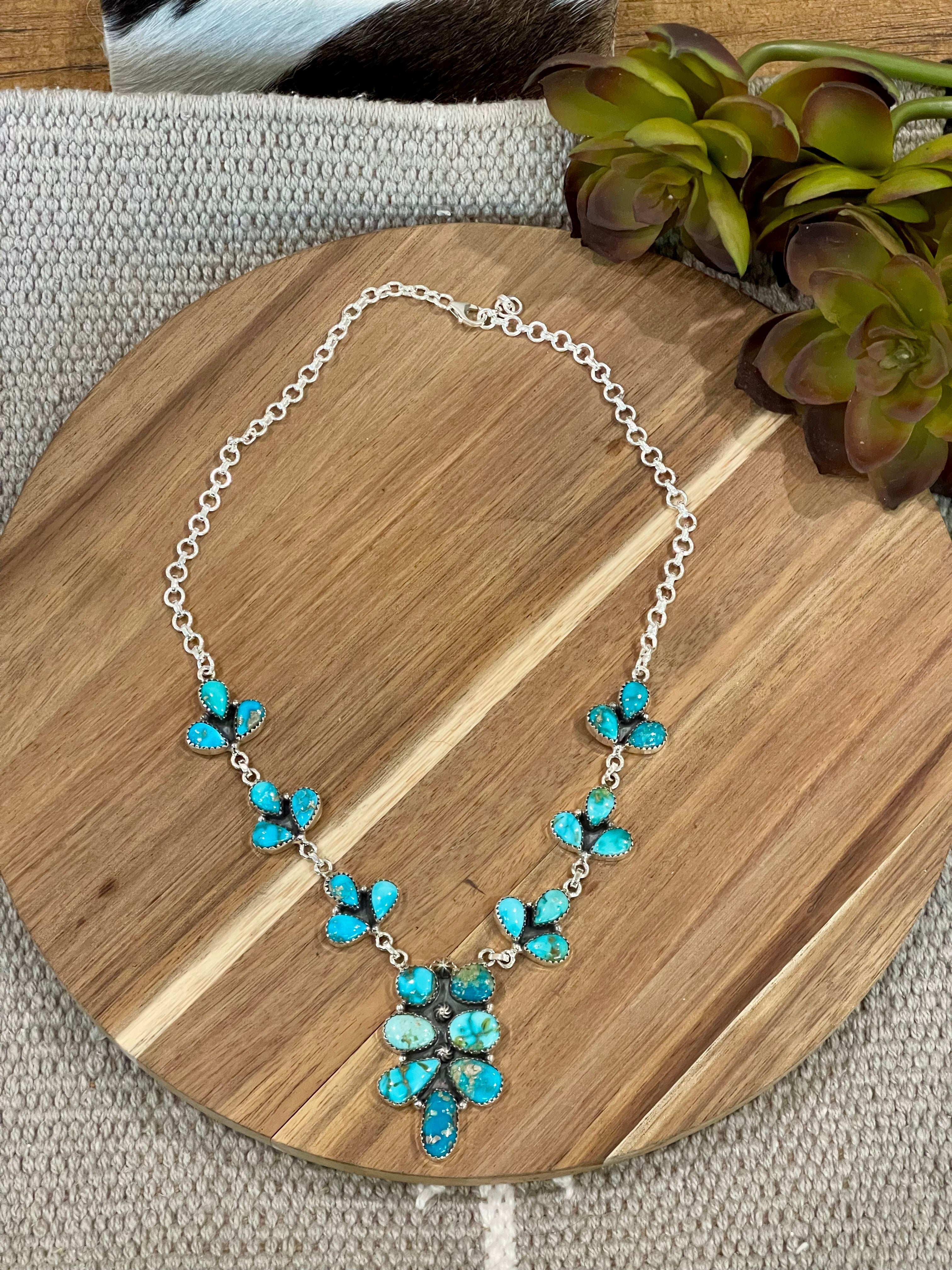 Handmade Sterling Silver & South Hill Sonoran Turquoise Cluster Necklace